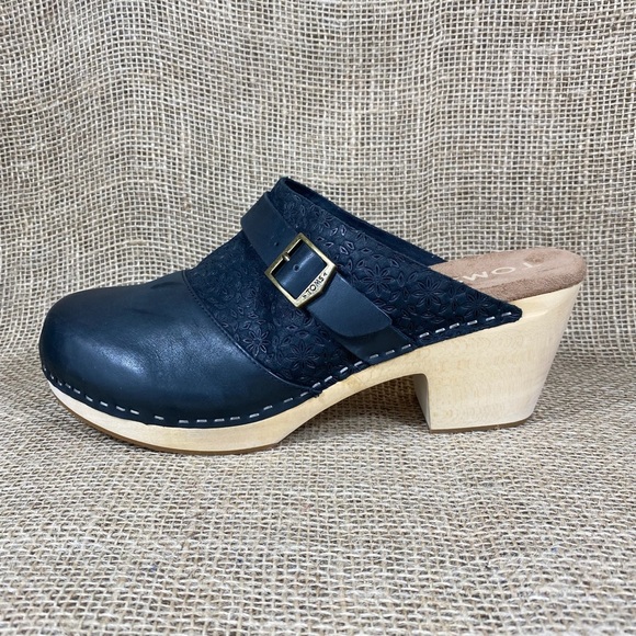 Toms Clog Wood Heel Black Leather Women size 10 - Picture 2 of 11